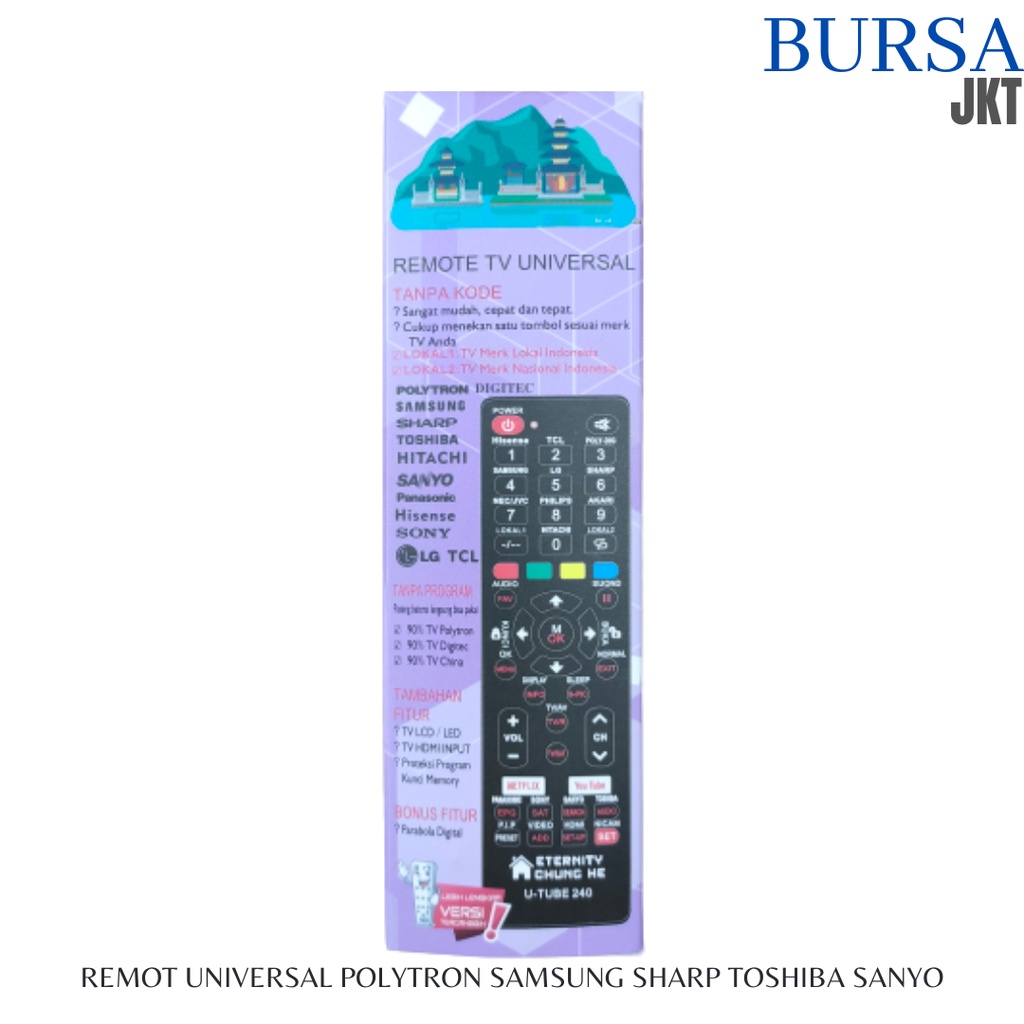 REMOTE TV UNIVERSAL YOUTUBE NETFLIX POLYTRON SAMSUNG TOSHIBA LG TCL TANPA PROGRAM UTUBE 240