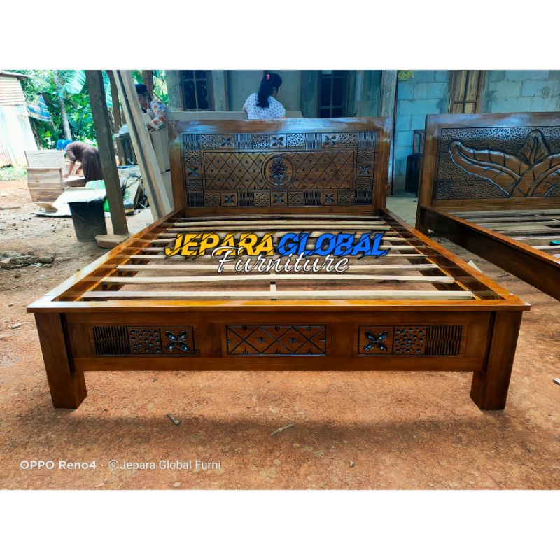 Dipan tempat tidur minimalis jati mawar kawung (dipan ukir jati,dipan jati murah,promo dipan )