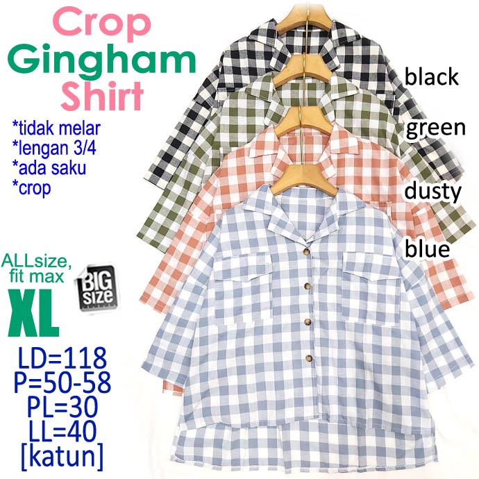 kemeja jumbo 118 CROP GINGHAM SHIRT hem kotak plaid XL