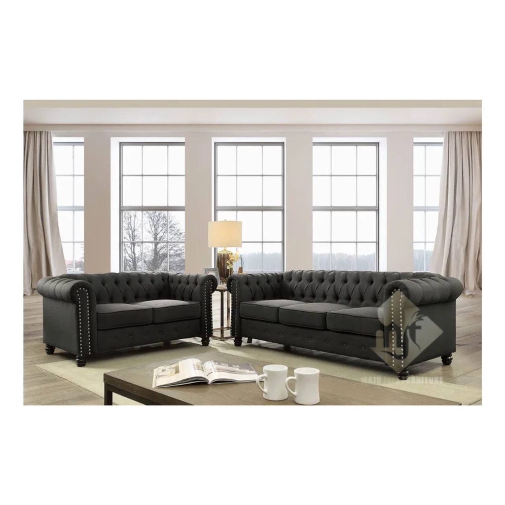 Set sofa chesterfield kombinasi kancing