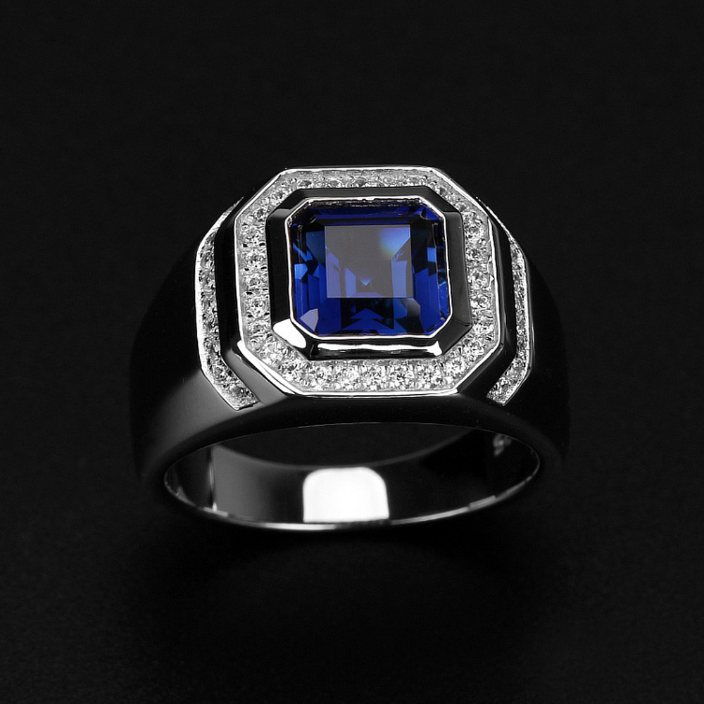 Cincin Perak Pernikahan Safir Zamrud Berlian Platinum Kristal Hijau Biru Pria Wanita Perhiasan Fashion Silver Rings