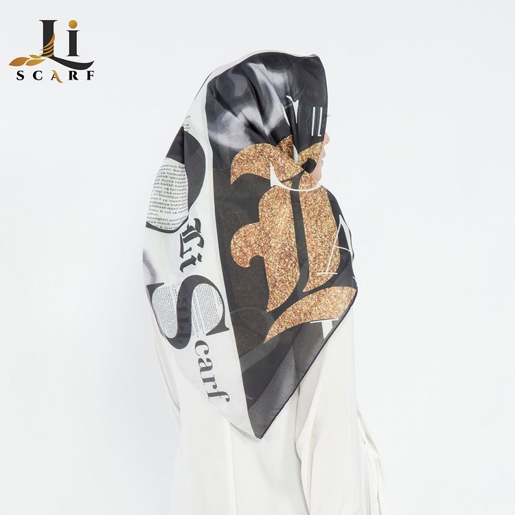 Jilbab Premium Li Scarf Bling Blink Scarf - Gold Black & White