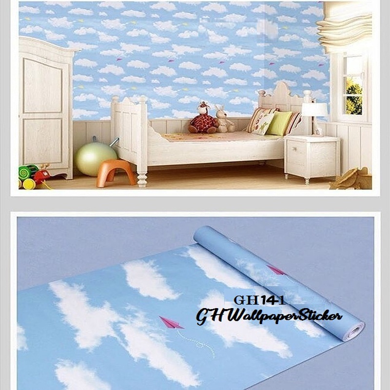 COD Promo Termurah Wallpaper Dinding 9 meter murah stiker dinding wallpaper 3d motif Awan langit Premium Quality Size 45cmx10m GOSHOP88