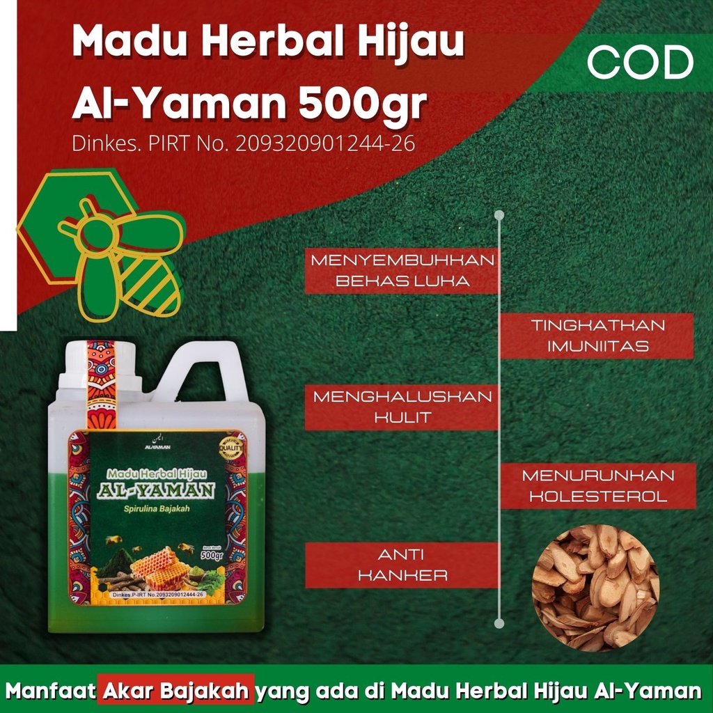 Al - Yaman Madu Herbal Hijau Sprirulina Bajakah  ahlinya Lambung 500gram