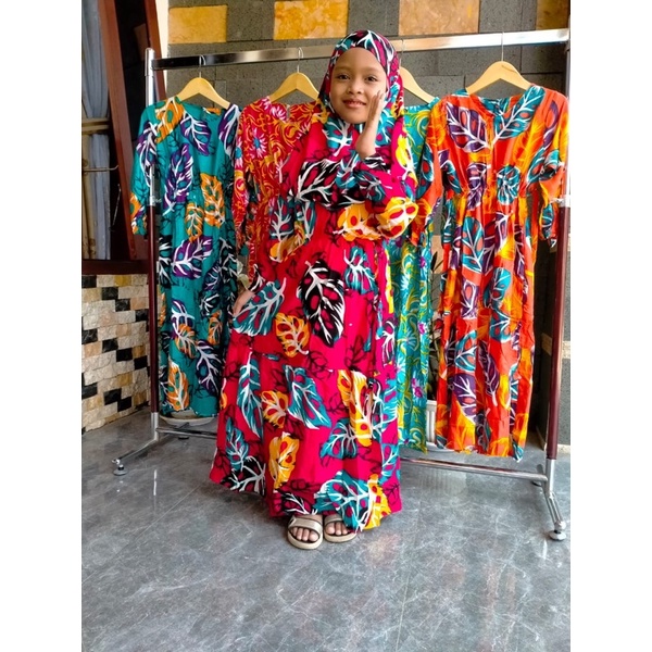 BAJU ANAK GAMIS ANAK/BAJU MUSLIM ANAK RAYON FREE KERUDUNG/JILBAB/SET GAMIS HIJAB RAYON