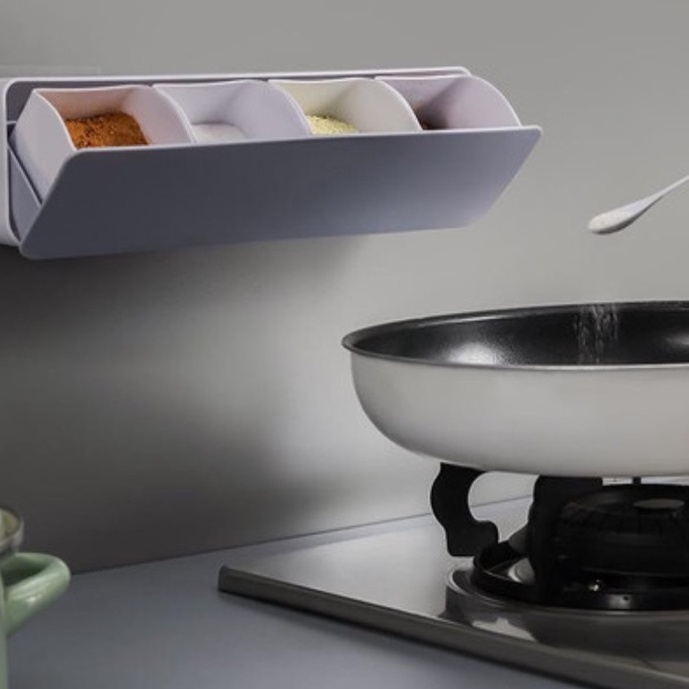 Tempat Bumbu Masak Tempel Dinding Dengan Sendok Kotak Bumbu Portable
