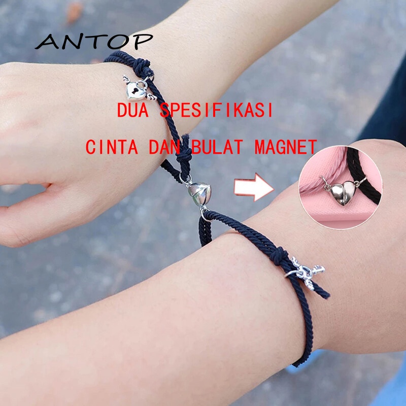 2Pcs Gelang Couple Magnet Pasangan Bracelet Cinta Kunci Gelang Kapel Persahabatan Hitam Wanita Dan Pria Aksesoris