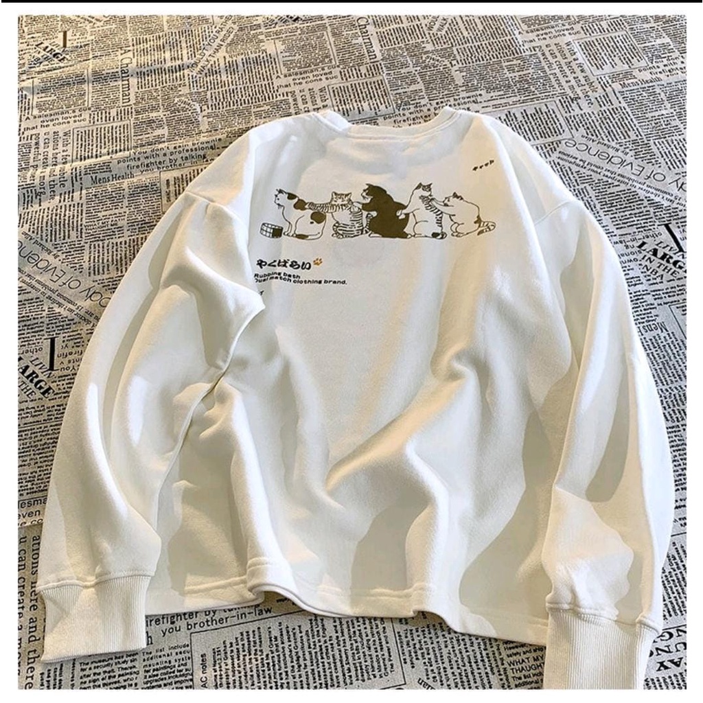 SWEATER WANITA OVERSIZE CAT GANK // CREWNECK WANITA LUCU SIZE M TO XXL FLEECE TEBAL LEMBUT TERBARU,