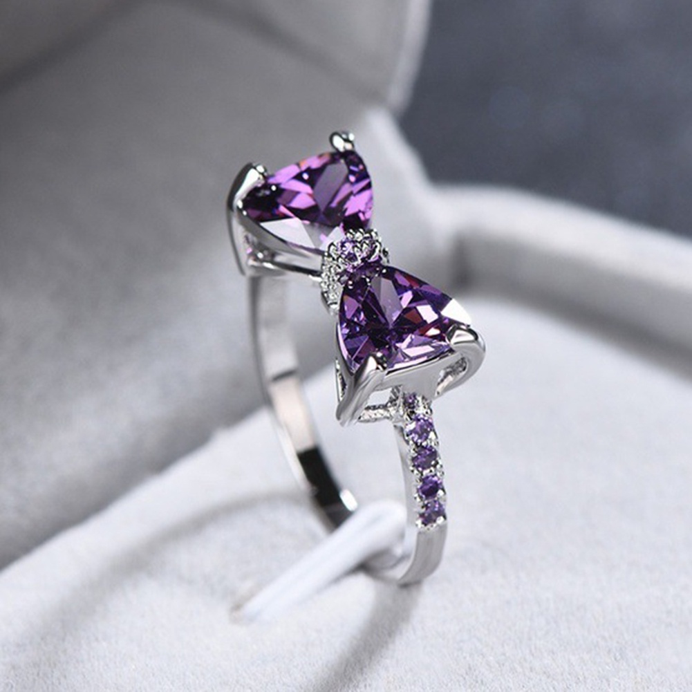 Hu Hu Hu Hu Hu Alat Bantu Pasang Kacamata♡ Cincin Wanita Hias Batu Amethyst Imitasi Bentuk Pita Untuk Pesta Pernikahanpertunangan