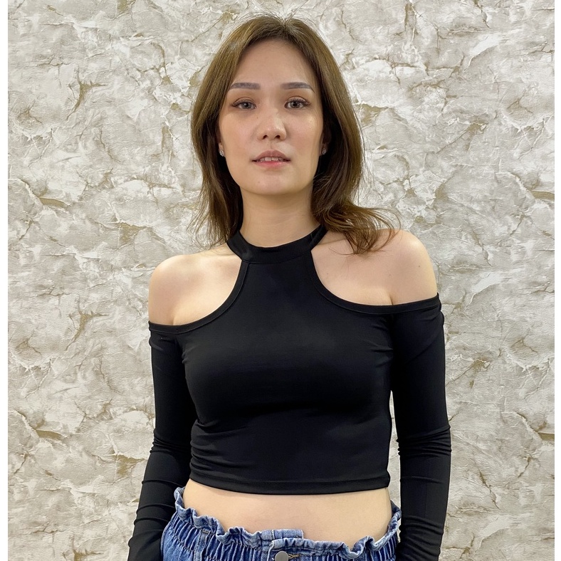 MODAVIE - NORIN CROP TOP Longsleeve Halter Crop Tee Baju Atasan Lengan Panjang