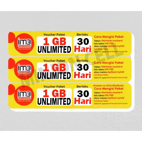 Voucher Data Im3 Kuota Indosat 1GB+4,5GB UNLIMITED
