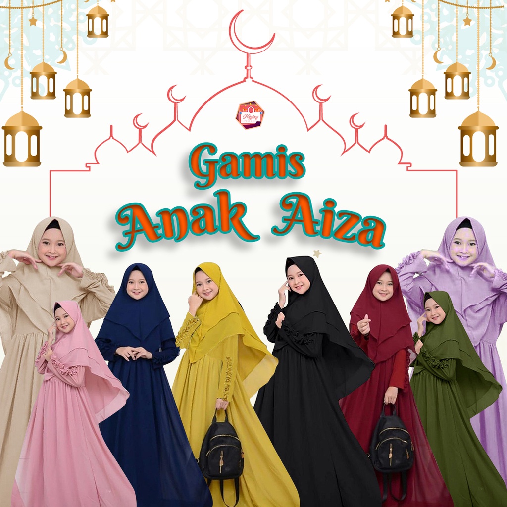 AIZA KIDS Gamis Anak bahan Moscrepe Bergo 2 Layer Umur 10 - 14 Tahun