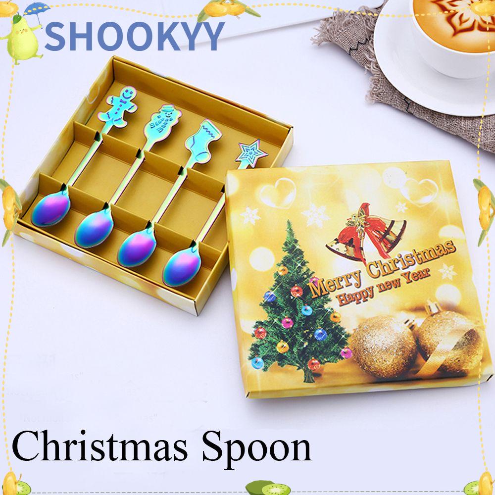 CHOOKEY 1/4pcs/set Drinking Christmas Coffee Spoons Ice Cream Tableware Tea Scoops Stainless Steel Snowman Desserts Home &amp; Living Kitchen &amp; Dining Kids Spoon