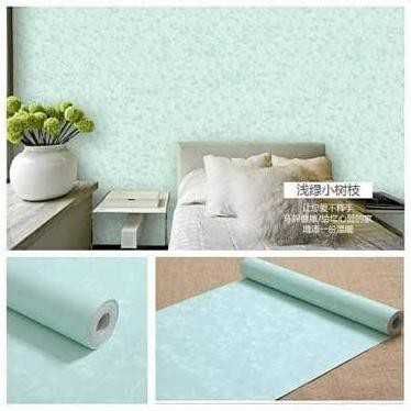Sale Wallpaper Stiker Dinding Hijau Polos Bertekstur Daun Hot Sale
