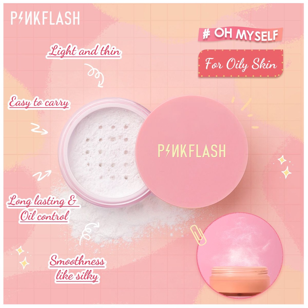 PINKFLASH Lasting Matte Loose Powder / OhMySelf Oil Controler Loose Setting Powder / Pinkflash Bedak Tabur