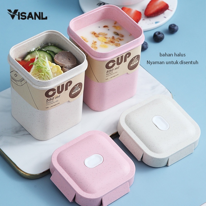 Cangkir Sarapan Multifungsi Mangkuk Sup Jerami Gandum Piknik Portable Soup Cup VS-60