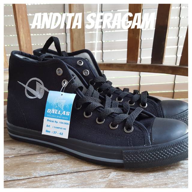 Sepatu Dallas Campus HC (tinggi) Allblack Sepatu Sekolah /Pramuka