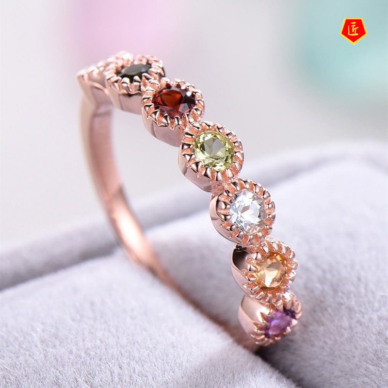 [Ready Stock]Inlaid Colored Gems Ring for Women