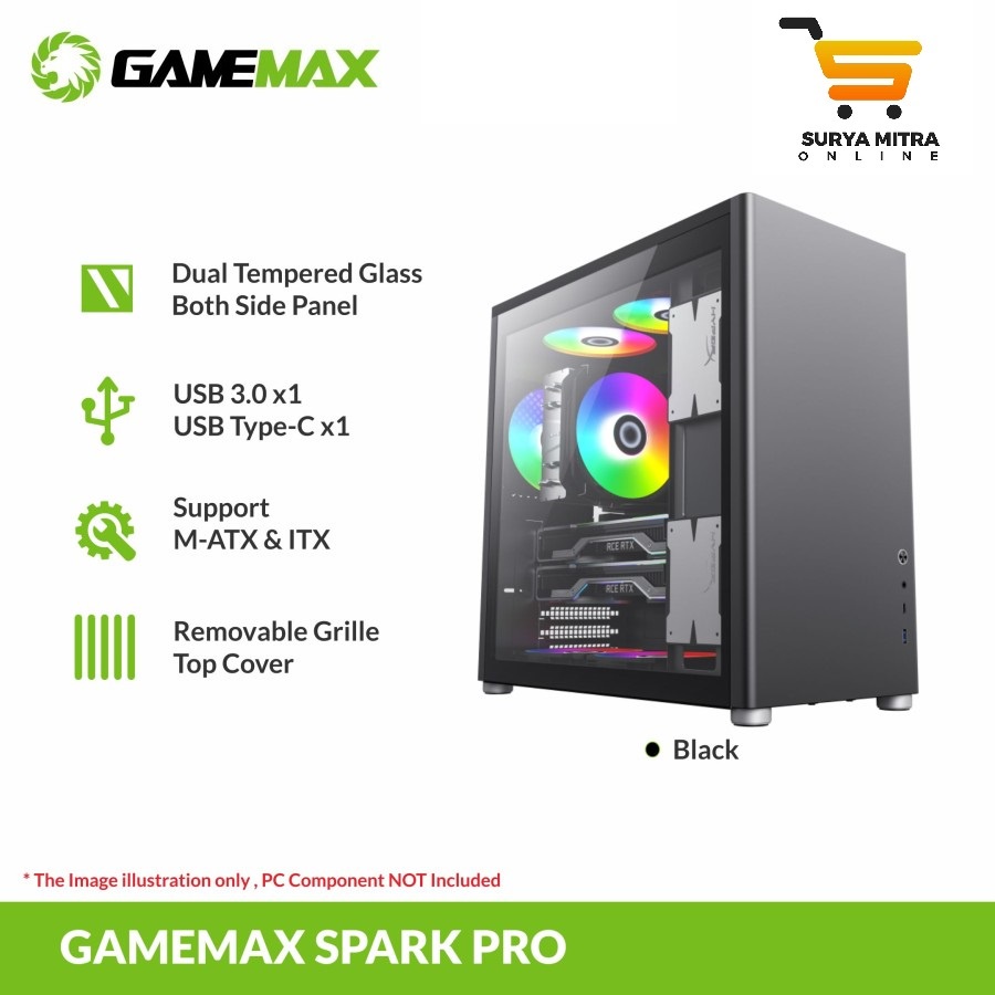 GameMax Spark Pro Black ATX Gaming PC Case