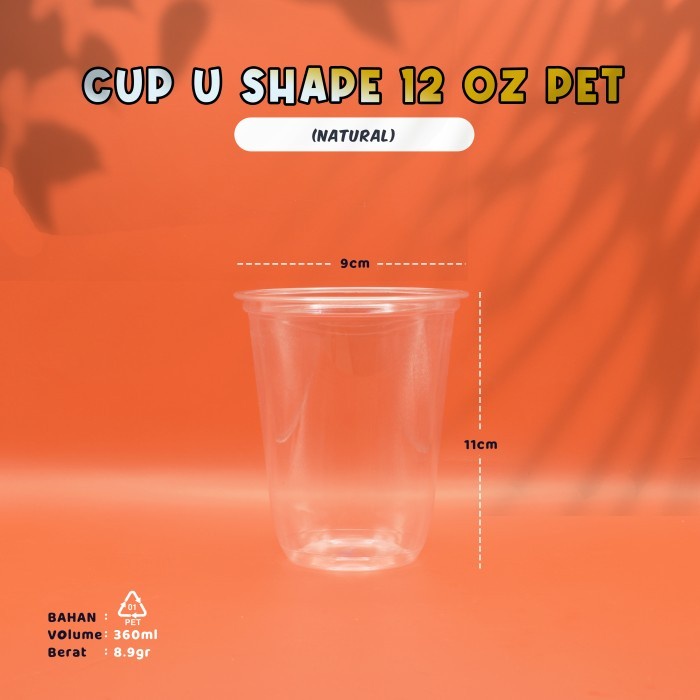 Gelas Cup Plastik 12 OZ Oval - Cup Bening Polos- U Shape - Bahan PET