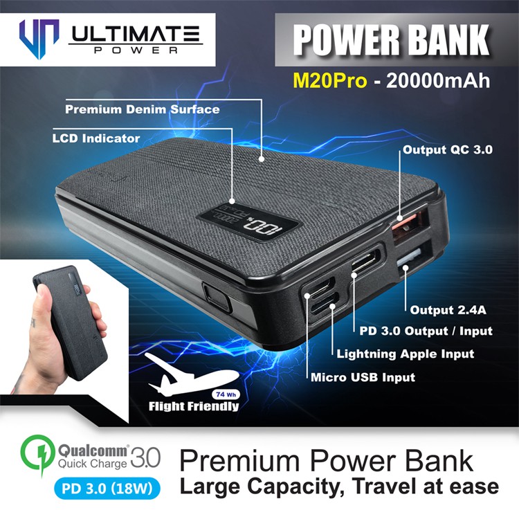 Ultimate Power M20 PRO QC+PD Fast Charging Powerbank 20000mAh the best quality