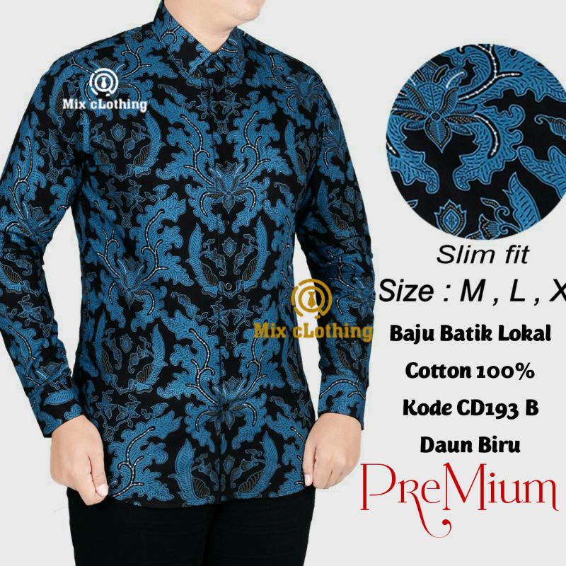 Baju Batik Pria Kemeja Batik Pria Slimfit Lengan Panjang Putih Hitam Navy Coklat