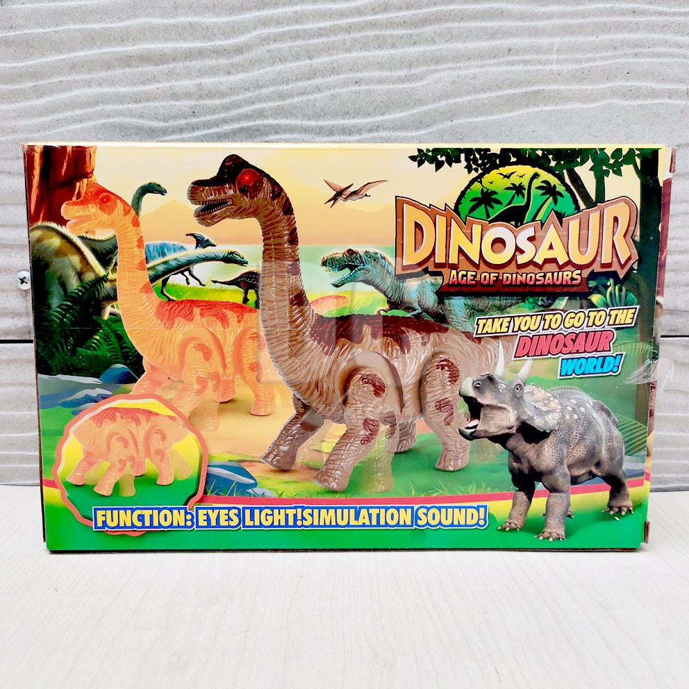 Dinosaur Brontosaurus DUS Mainan Robot Dino Brontosaurus Dinosaurus Bersuara &amp; Berjalan Mata Menyala