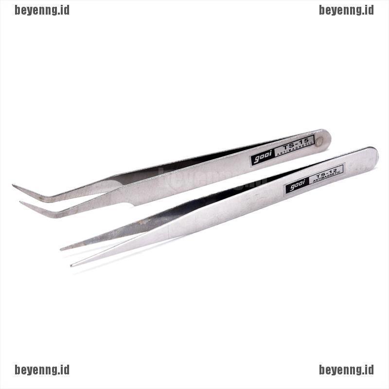 Bey 2pcs Pinset Stainless Steel Untuk Mengambil Bulu Mata Palsu / Nail Art