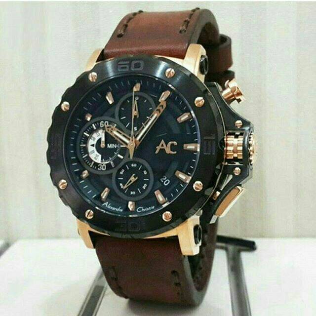 Jam Tangan Alexandre Christie Collection AC9205 Original Leather Brown