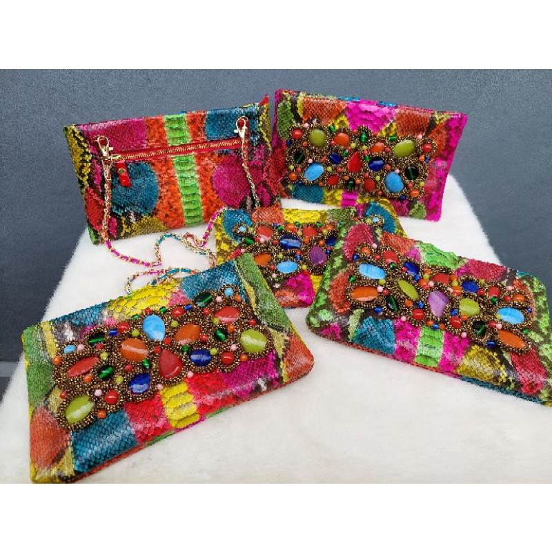 Tas Pesta Kulit Ular/ Pouch Kulit/ Clutch Piton / Clat Phyton