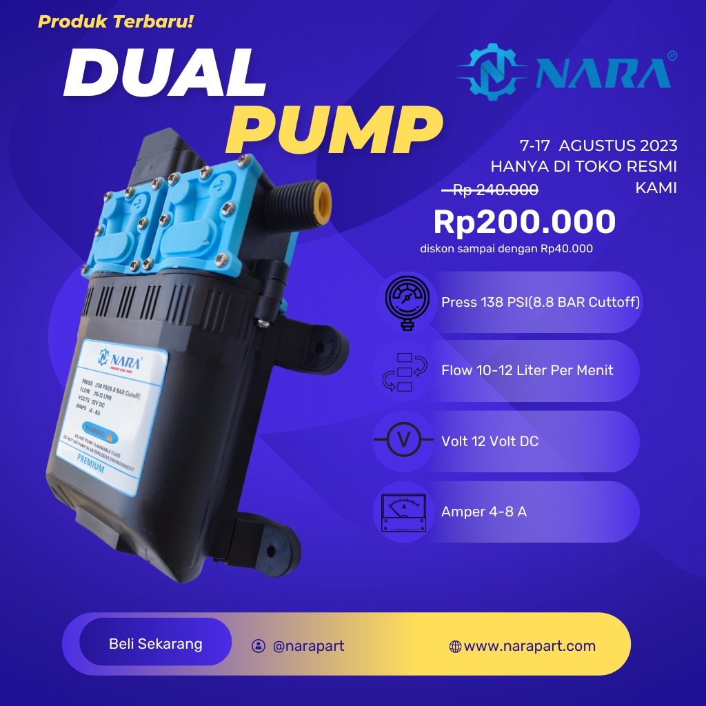 Pump DC NARA dua dinamo 12v 8A serbaguna pompa DC Dual engine138psi