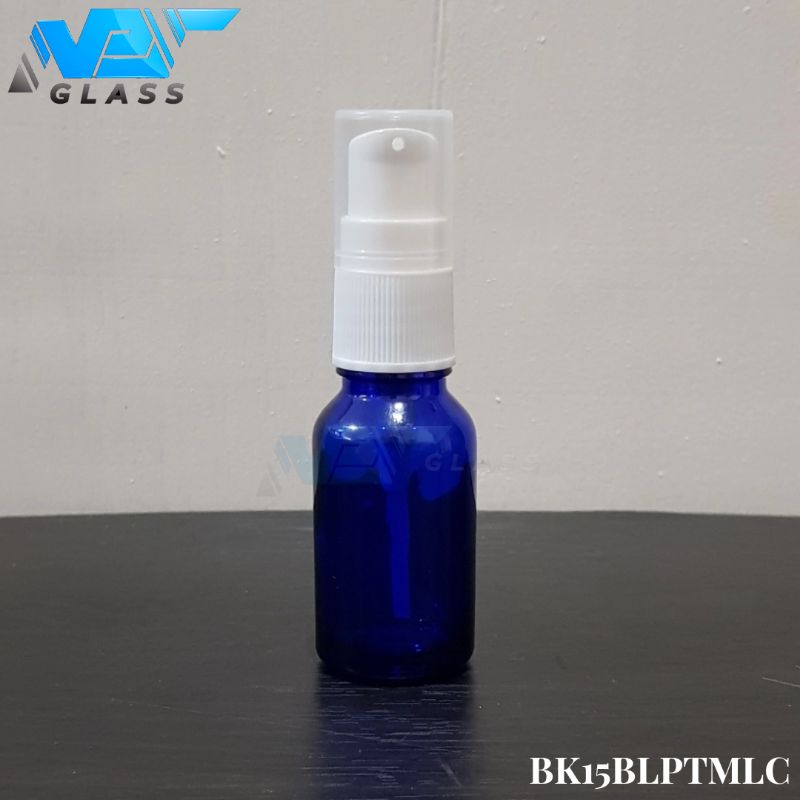 botol pump treatment 15ml kaca biru / botol kaca 15ml tutup pump