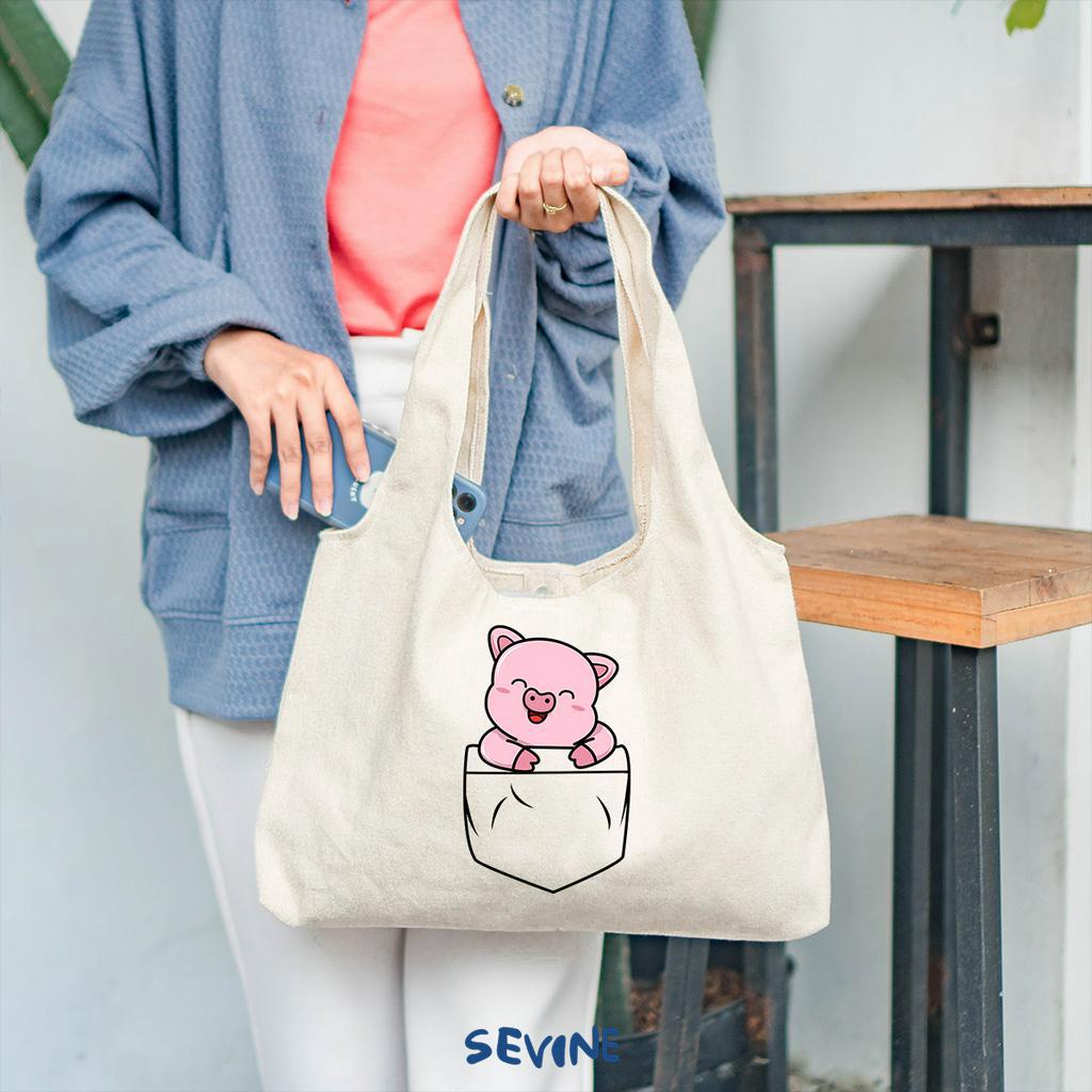 Sevine Tote Bag Kanvas Bonnie Tas Wanita Aesthetic Kuliah Fashion Laptop Sekolah Totebag Vintage Lucu Animal Series - XD