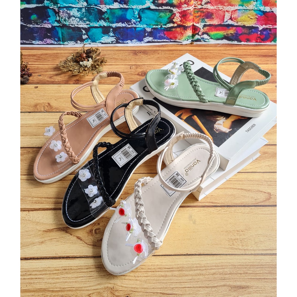 ABBUSHOES Us 107 flat shoes sol jadi tali bunga merona 3cm