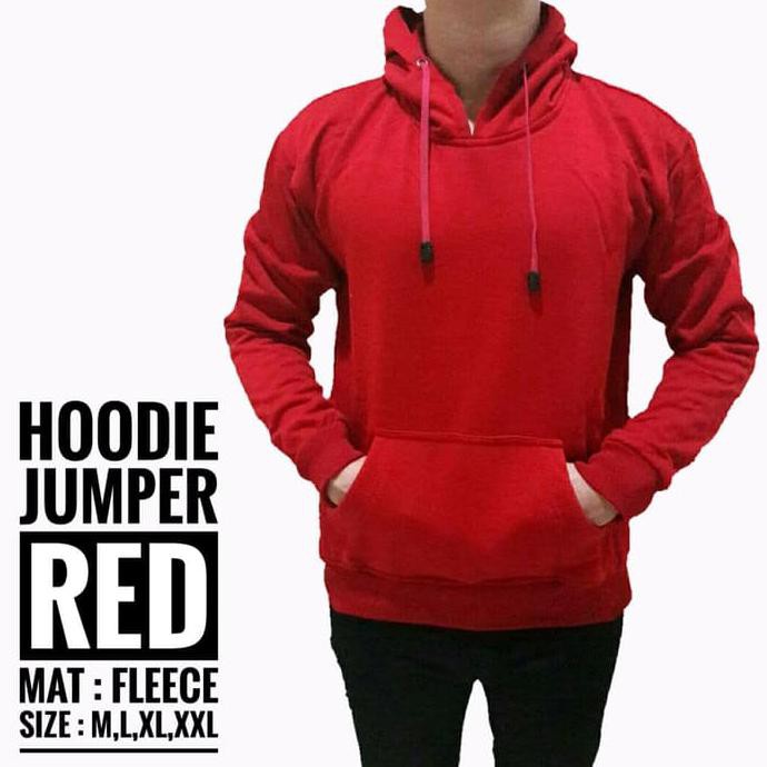 Jaket Sweater Polos Hoodie Jumper Merah Cabe - Hitam