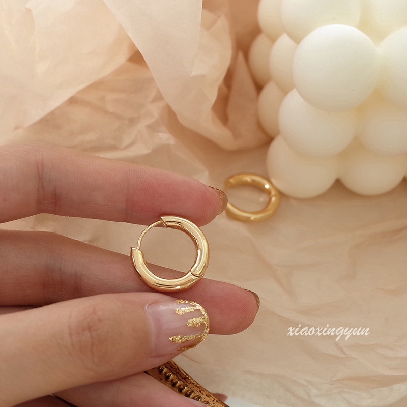 1 Pair Dasar Anting Hoop Kecil Sederhana 14K Tabung berlapis Emas Anting Lingkaran Huggie Stud