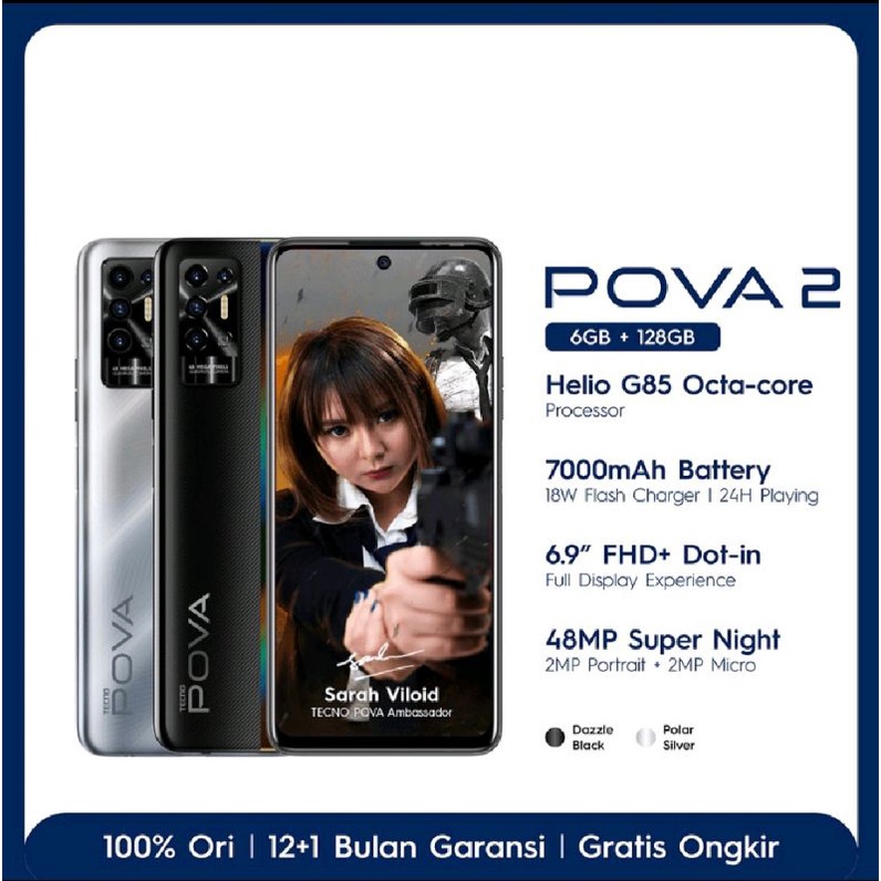 Tecno - POVA2 - 6GB+128GB Octa Core Helio G85 2.0GHZ 7000mAh - Polar Silver