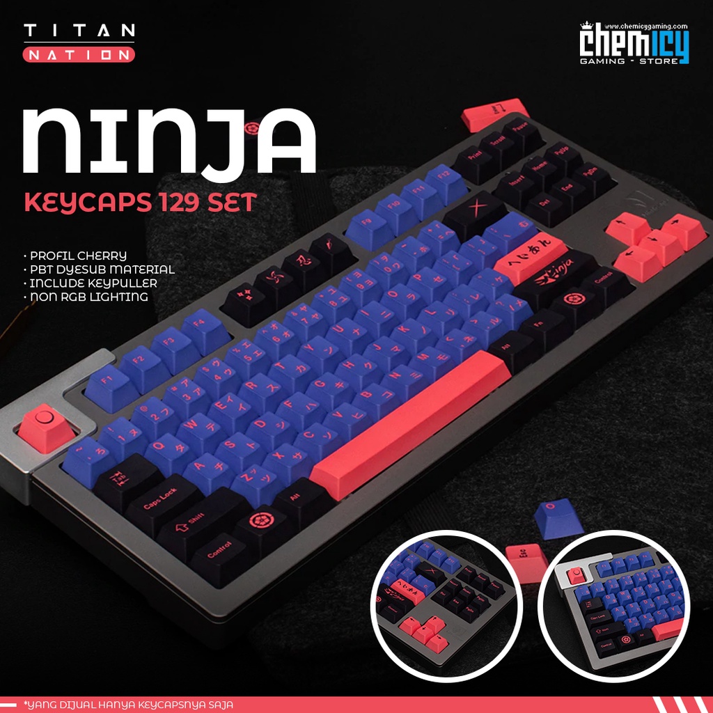 Titan Nation Ninja PBT Dyesub Keycaps 129 Set Cherry Profile