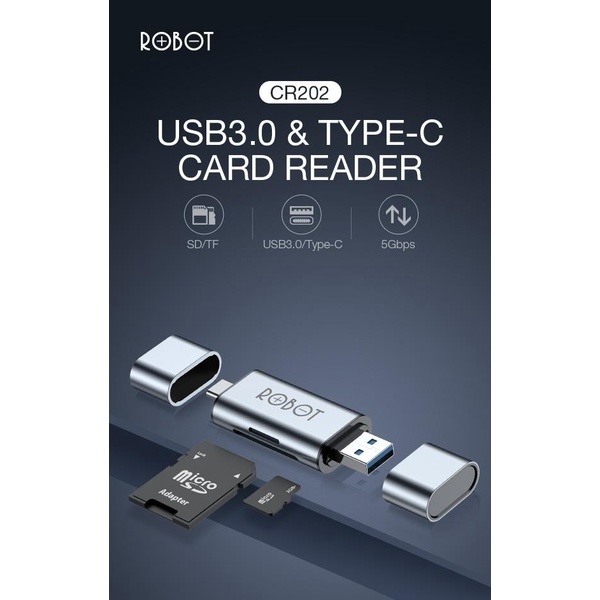 Robot CR302 / CR202 2in1 OTG USB 3.0 USB-C Micro SD Card Reader