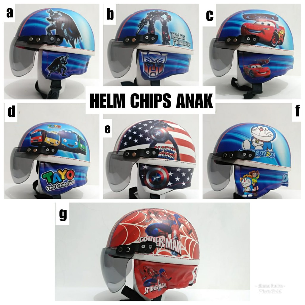 Helm Bogo Chips Kaca Anak Spiderman,Doraemon