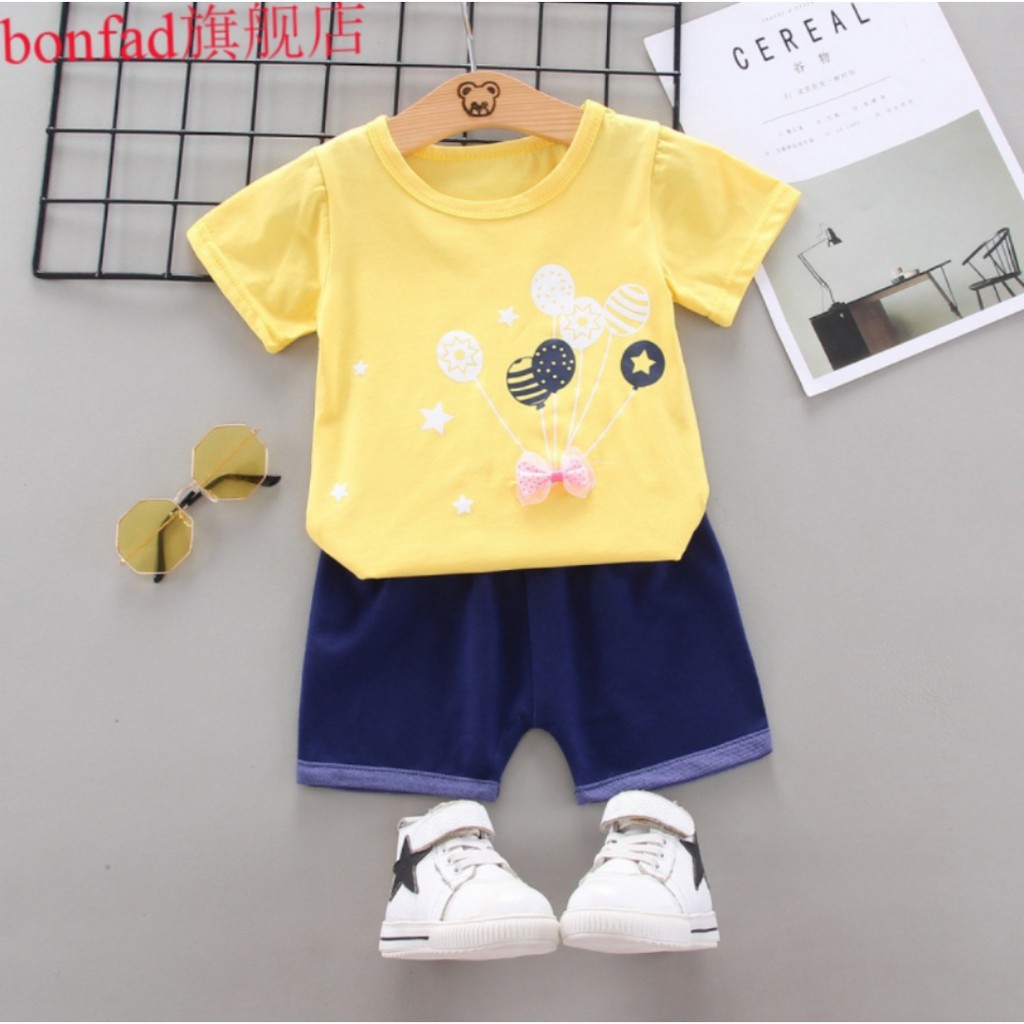 Setelan Baju Anak Perempuan Balita Import | Set Kaos Anak Cewek / Kualitas PremiumSTLN PitaBalon MB