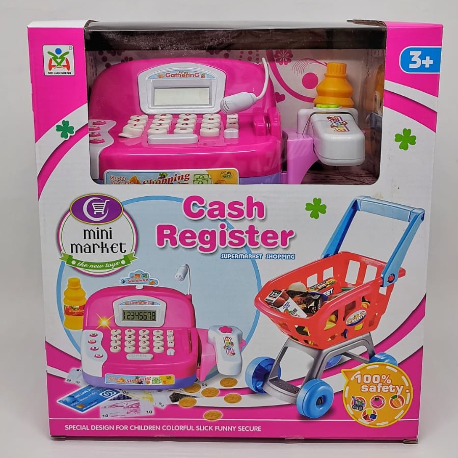 Mainan Anak - Cash Register Trolley Mini Market Pink Kasir