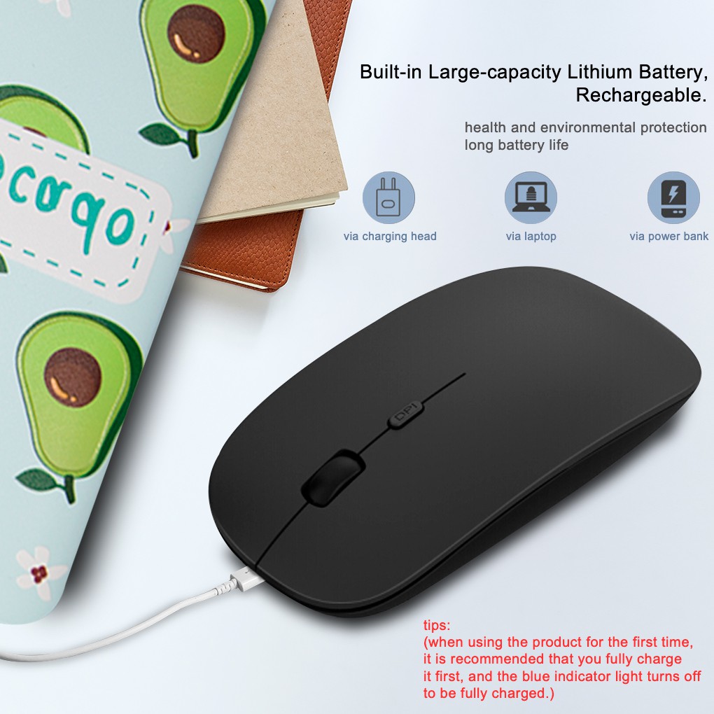 BENCO Mouse Wireless 2.4G Silent Click Optical 1600DPI Receiver USB Charger Untuk Laptop Pc Windows Linux Mac dan ChromeOS