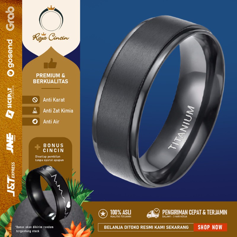 Cincin Pria Titanium Wanita Couple Emas Perak Hitam Anti Karat Keren Mewah Polos