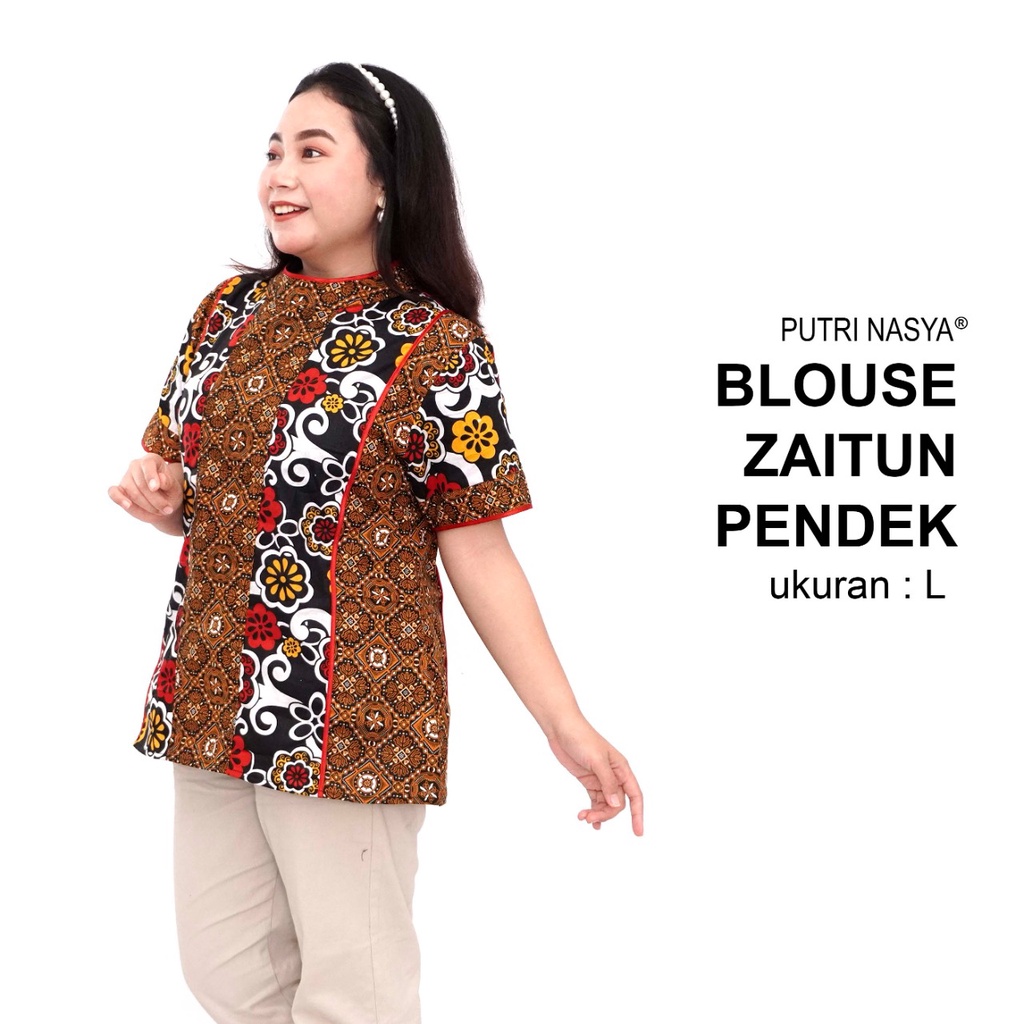 Blouse Big Size Wanita Atasan Batik Jumbo LD 140 Pakaian Atasan Model Blus Pendek Jumbo Seragam Kerja Batik / Blus Kantor Formal S-M-L-XL-2L-3L-4L-5L-6L-7L Bahan Katun / Pakaian Batik Kekinian Model