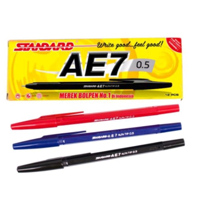 KtmStore PULPEN BALLPOINT STANDARD AE-7 AE7 0.5 HITAM - LUSIN