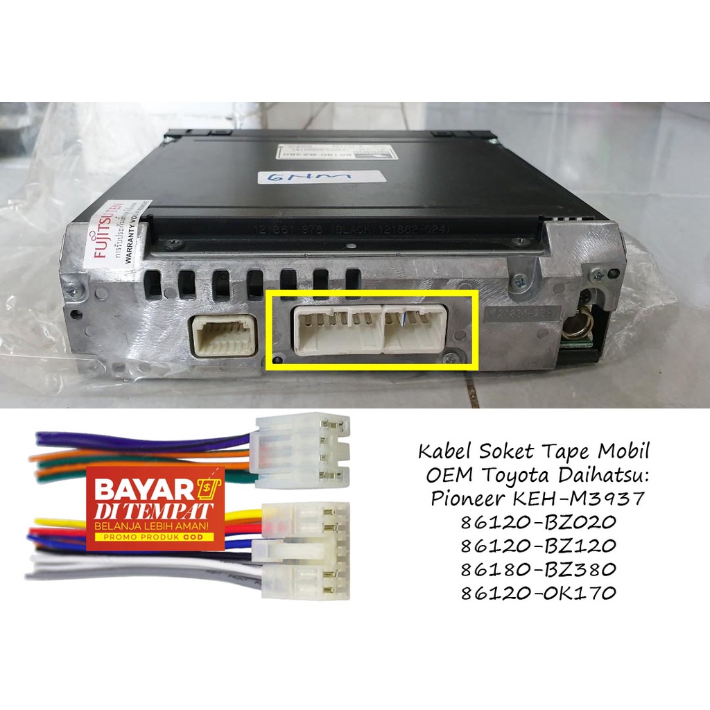 Kabel Soket Tape Mobil OEM Toyota Daihatsu Pioneer KEH-M3937 86120-BZ020 86120-BZ120 86180-BZ380 861