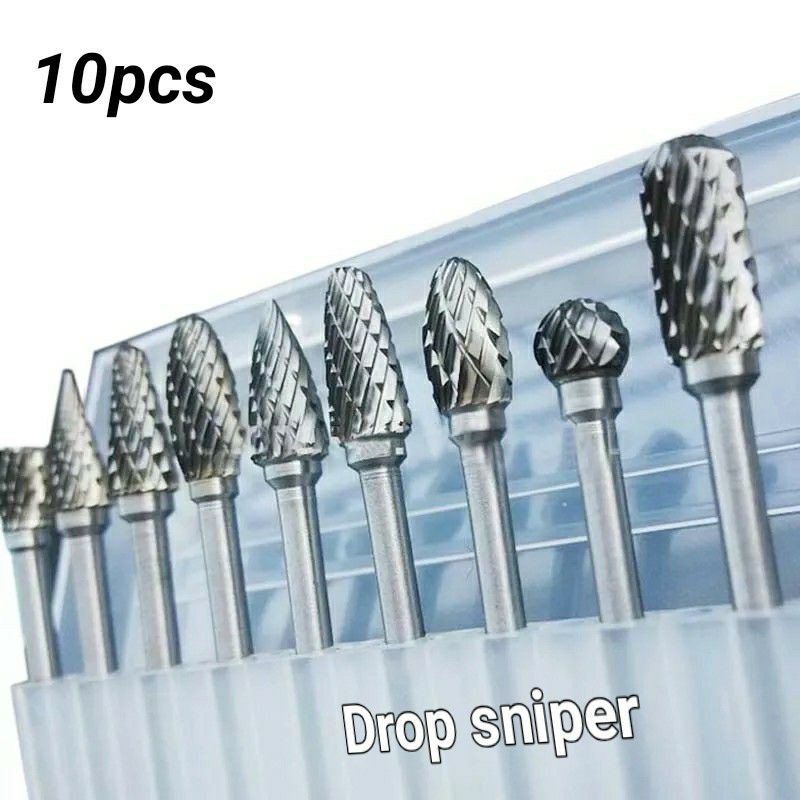 Set 10pcs Mata Tuner Cuner Ukir Besi Rotary Burr Tungsten Carbide Porting Korek mesin
