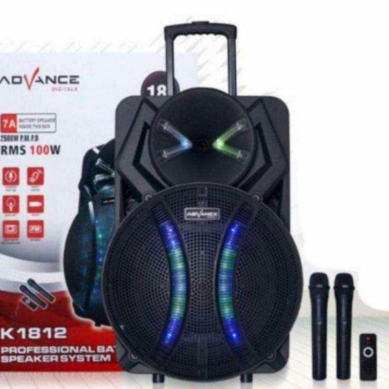 Speaker Portable Wireless Advance K1812 18&quot; Bluetooth Free Mic