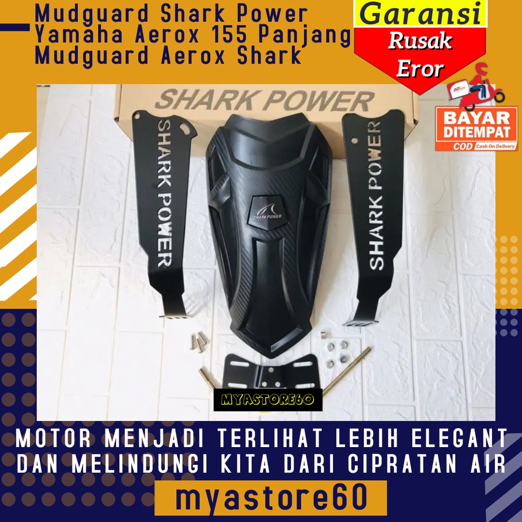 Mudguard Mud Guard Shark Power Yamaha Aerox 155 Panjang Mudguard Penutup Pelindung Ban Cipratan Aerox Shark Original